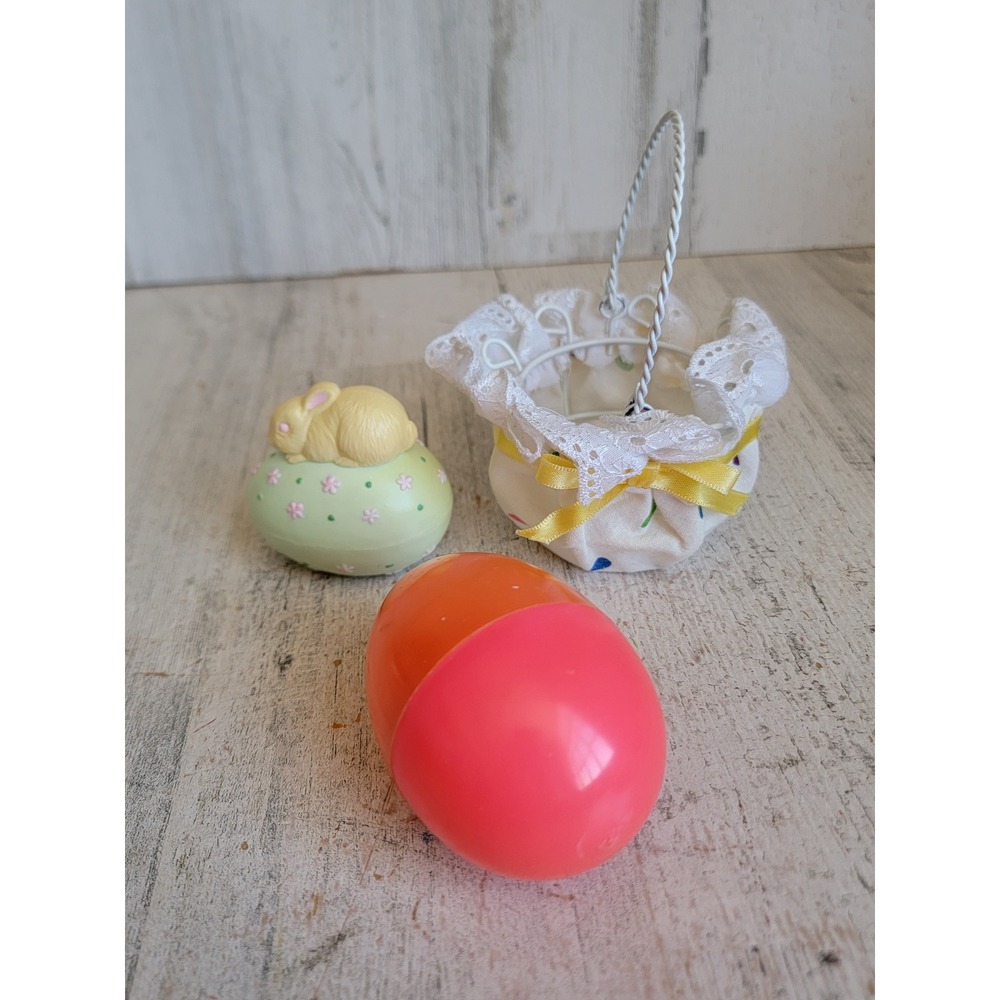 Vintage unique Easter basket egg bunny container mini set home decor